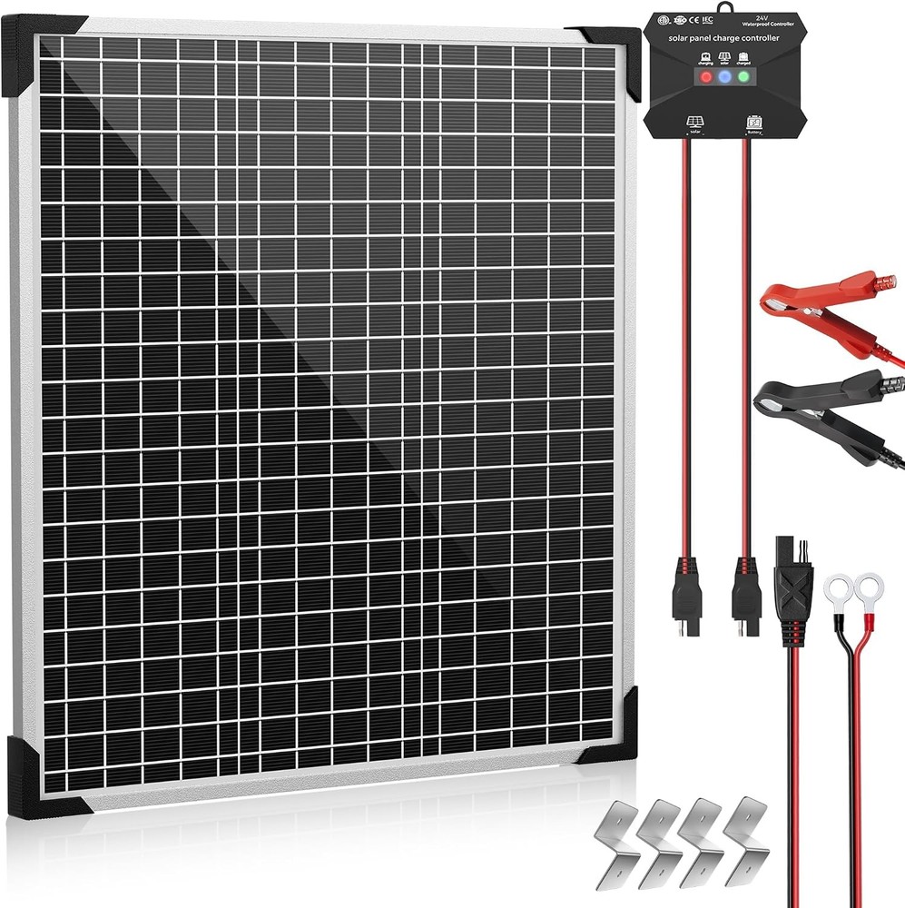 50W 24V Solar Panel Battery Charger Kit with MPPT Charge Controller