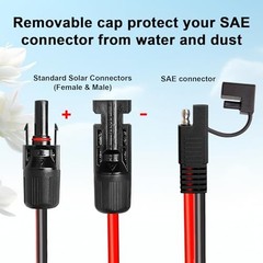 10AWG Solar Panel SAE Adapter Cable, 3 Feet, 50A, Pure Copper, Polarity Reverse