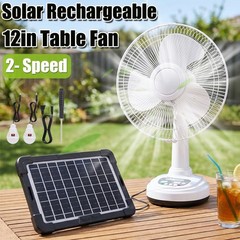 12″ Desktop Solar Fan Portable Rechargeable Camping Fan w/ Emergency Light Kit