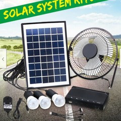 Solar Power Panel Kit Outdoor Camping USB Charging System W/ LED Light & 8″ Fan