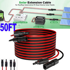 50ft Black + 50ft Red 10AWG Solar Panel Extension Cable Flexible Wire Connectors