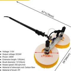 110V Electric Double Head Solar Panel Cleaning Brush 4m Adjustable Telescopic