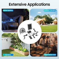 Solar Lighting & Fan Kits with 3 Bulbs USB Charging for Home Outdoor Camping