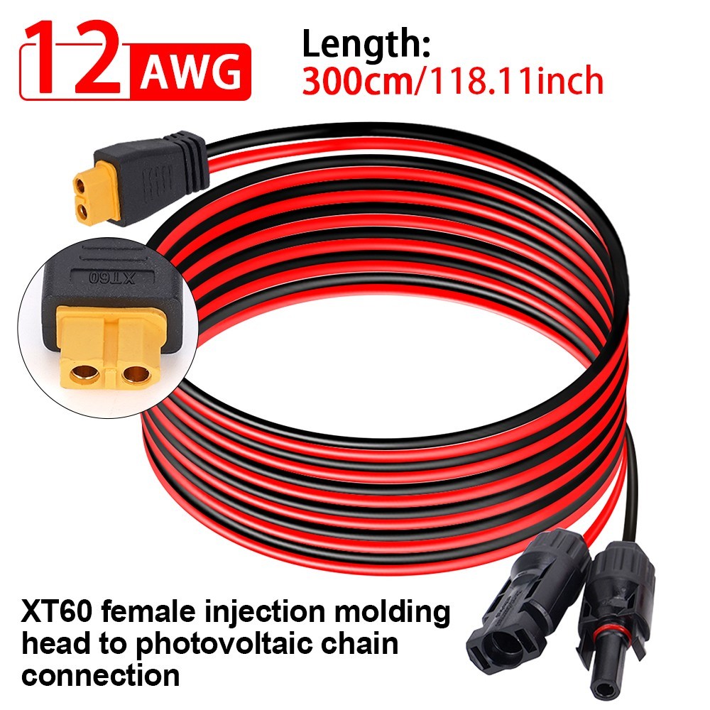 12 AWG XT60 Female to Solar Connector Solar Panel Extension Charging Cable Red