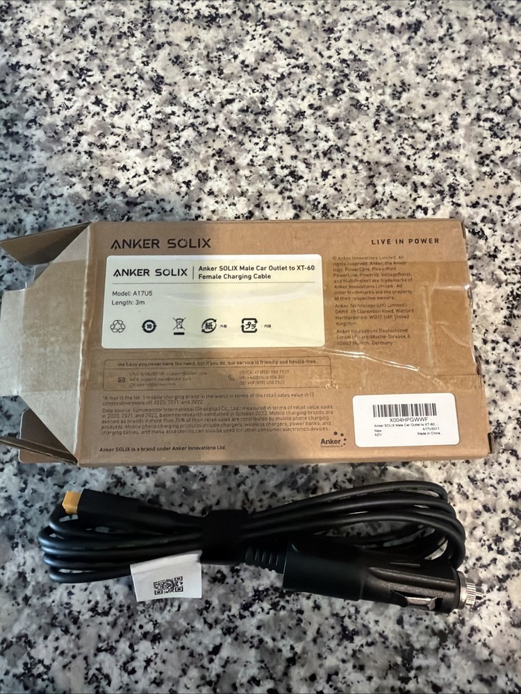 Anker SOLIX A17U5011 Car Charging Cable Male Car Outlet to XT60 Female 3m