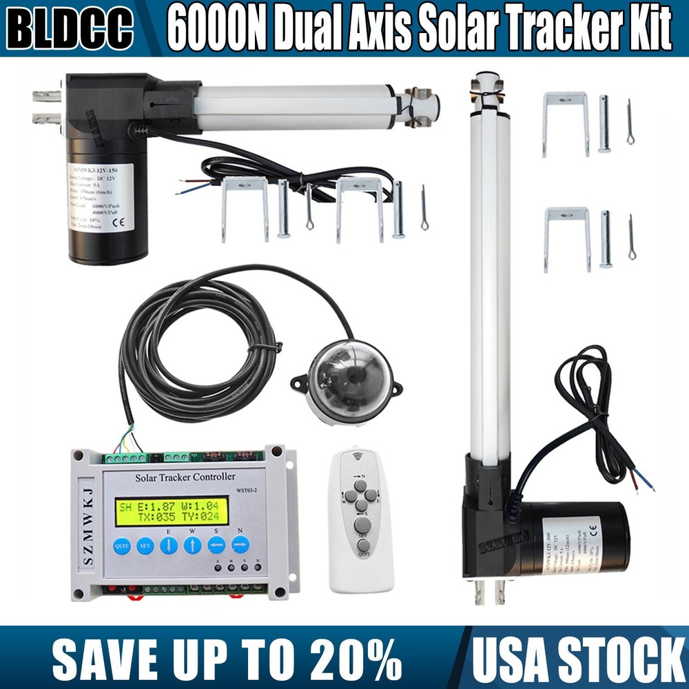 DC12V Dual Axis Solar Tracker Kit- 6000N 2PCS Linear Actuators W/ LCD Controller