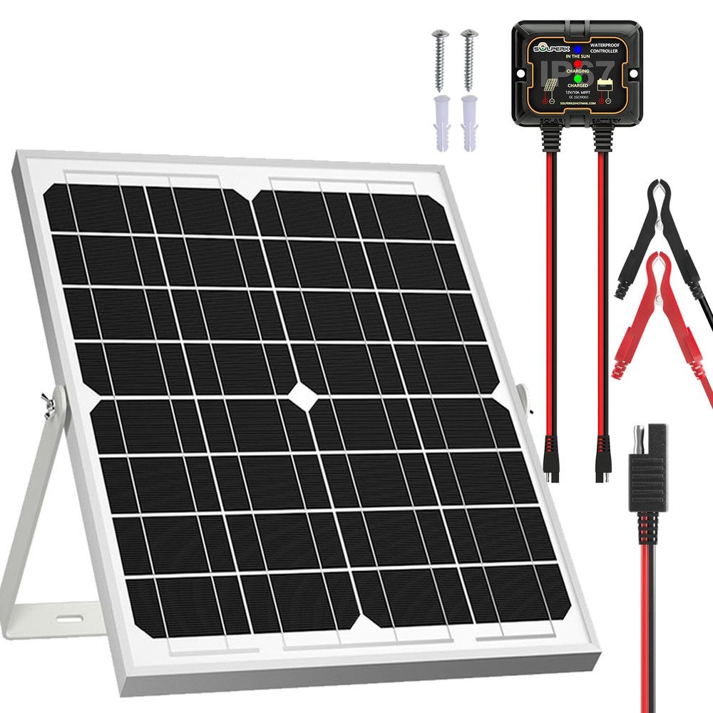Solar Panel Kit 20W 12V Solar Battery Trickle Charger Maintainer + Upgrade Co…