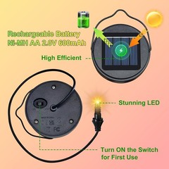 AA 600Mah Solar Light Replacement Top Parts for Solar Outdoor Lantern, Waterproo