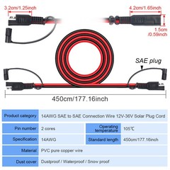 15ft SAE To SAE Battery Cable Tender Terminal Connector 14AWG Extension Cord USA