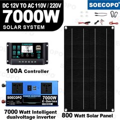 7000W Solar Power Supply 800W Panel 100A Controller 12V/24V DC to AC 110V/220V