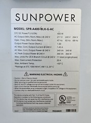 Sunpower Solar Panels 400W Black Lot of 30 Pieces. SPR-A400-BLK-G-AC