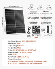 Solar Powered Fan System – 25W Panel, 4 Adjustable Fans, High-Speed 2668 RPM, Id