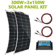 300W 12V Bifacial Mocrystalline Solar Panel Off Grid RV Home Cabin Roof