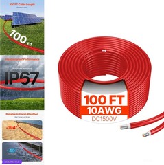 Solar Panel Extension Cable 100FT 10AWG 6mm² IP67 Waterproof for Home Ship RV