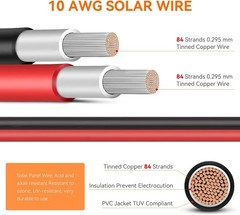 10AWG 60ft Weatherproof Solar Extension Cable with Tinned Copper Connectors