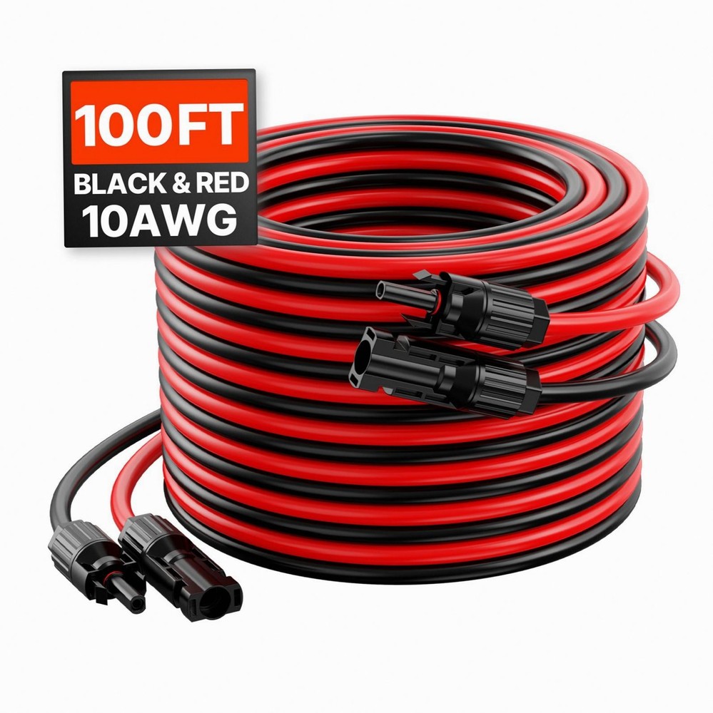 10AWG 100ft 2-Color Solar Cable, Black & Red, MC4
