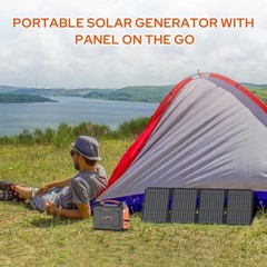 Portable Power Station with 40W Solar Panel, 100W Solar Powered Black Gray