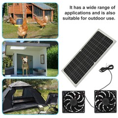 Solar Panel Dual Fan Kit 20W Waterproof Pro Outdoor Dog House Chicken Coop Shed