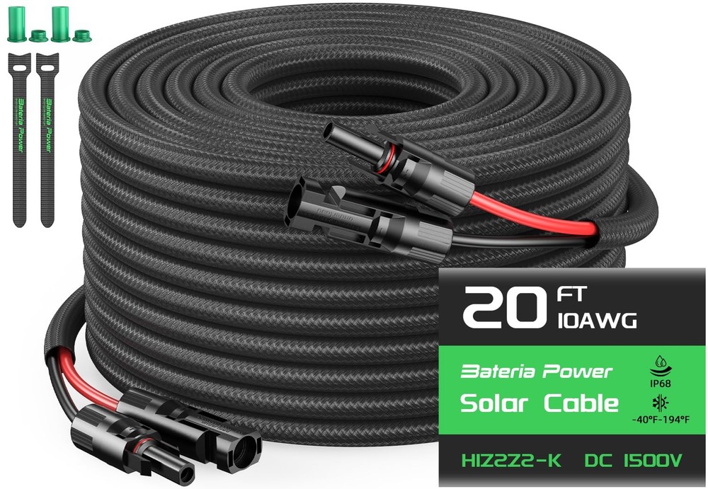 10AWG 20FT Twin Wire Solar Panel Extension Cable, 10 Gauge PV Wire with IP68 …