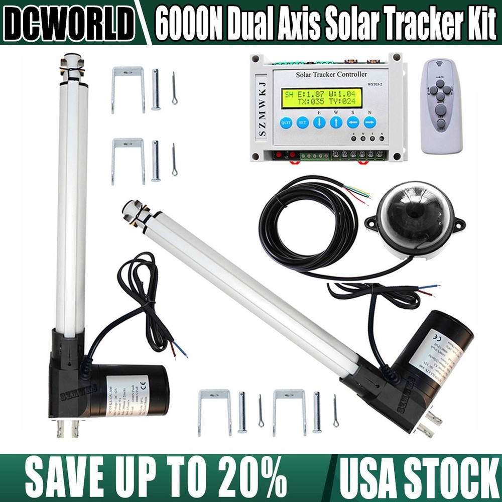 LCD 6000N Solar Tracker Dual Axis Kits – 2PCS 12″ Linear Actuators W/ Controller