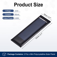 2Pcs 0.5V 0.08W 160mA Mini Polycrystalline Solar Panel 2.1×0.7″/53x18mm