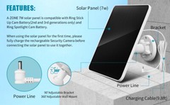 10ft cable-7W-5V Solar Panel Charger for Ring Camera Spotlight & Stick Up Cam