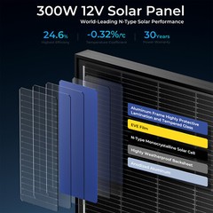 12V 300W 600W 1200W Watt Solar Panel High Efficiency N-Type 18BB Black Home RV