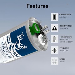 Buck 45+5uF 45/5 MFD ±6% CBB65B Dual Run Round Start Capacitor – Ideal for
