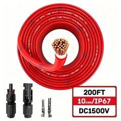 200 FT Solar Wire 10 AWG Solar Panel Extension Cable w/ Flexible Wire Connectors