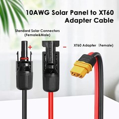 25FT Solar to XT60 Cable Heavy Duty 10AWG Male to Female Waterproof Connection