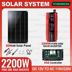 Grennova 2200W Off-Grid Solar System 60W Panel 60A MPPT Pure Sine Inverter