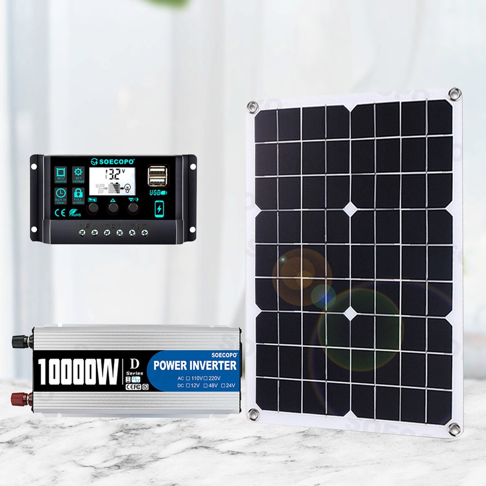 10000W Solar System DC12V to 110V Inverter 100A Controller 20W-500W Panel