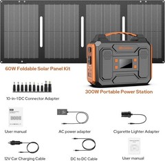 Portable Solar Generator, 300W Portable Power Station with Foldable 60W Solar…