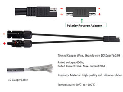 Solar Panel Connectors 10AWG Compatible with MC-4 Solar Connecter to SAE Adapter