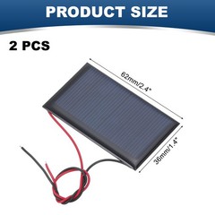 2 Pcs 3V 0.27W 90mA Mini Solar Panels with 2 Cable 62mm x 36mm