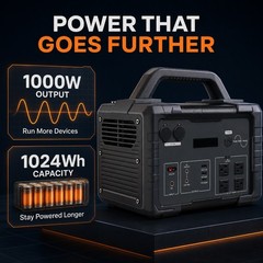 1000W 1024Wh Black Power Station LED Flashlight Outdoor + Home Backup Generator