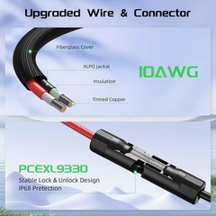 10FT Twin Wire Solar Panel Extension Cable 10 Gauge PV Wire W/ IP68 Female