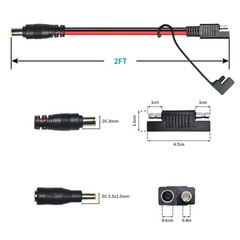 SAE Connector to DC8mm Male Adapter 14 AWG Extension Cable with DC 55mm*25mm …