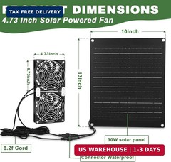 Solar Fan, 30W Solar Powered Fan, Solar Panel Fan Kit, IPX7 Waterproof Fans Exha