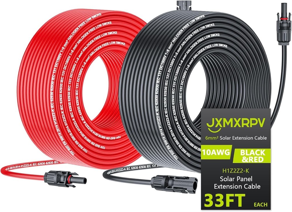 Solar Cable Extension 33Ft 10AWG, Solar Wire with Tool-Free Solar Connectors, Wa