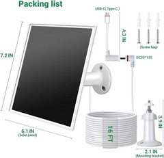 Solar Panel Ring Camera 6W Solar Charger W/ USB-C & Barrel Plug Ring Stick Up