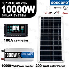 10000W Power Inverter Solar Generator W/200W Solar Panel Home Complete Kits