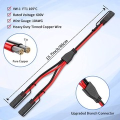 10AWG SAE Y Splitter Cable SAE Quick Disconnect Connector, 1 to 2 SAE to SAE …