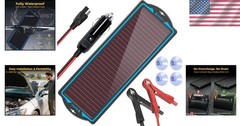Durable 12V Solar Panel Charger with Visual Status Indicators & Alligator Clips