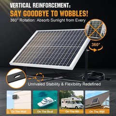 25W 12V Solar Panel Kit – Battery Charger Trickle Maintainer, Adjustable Mount,