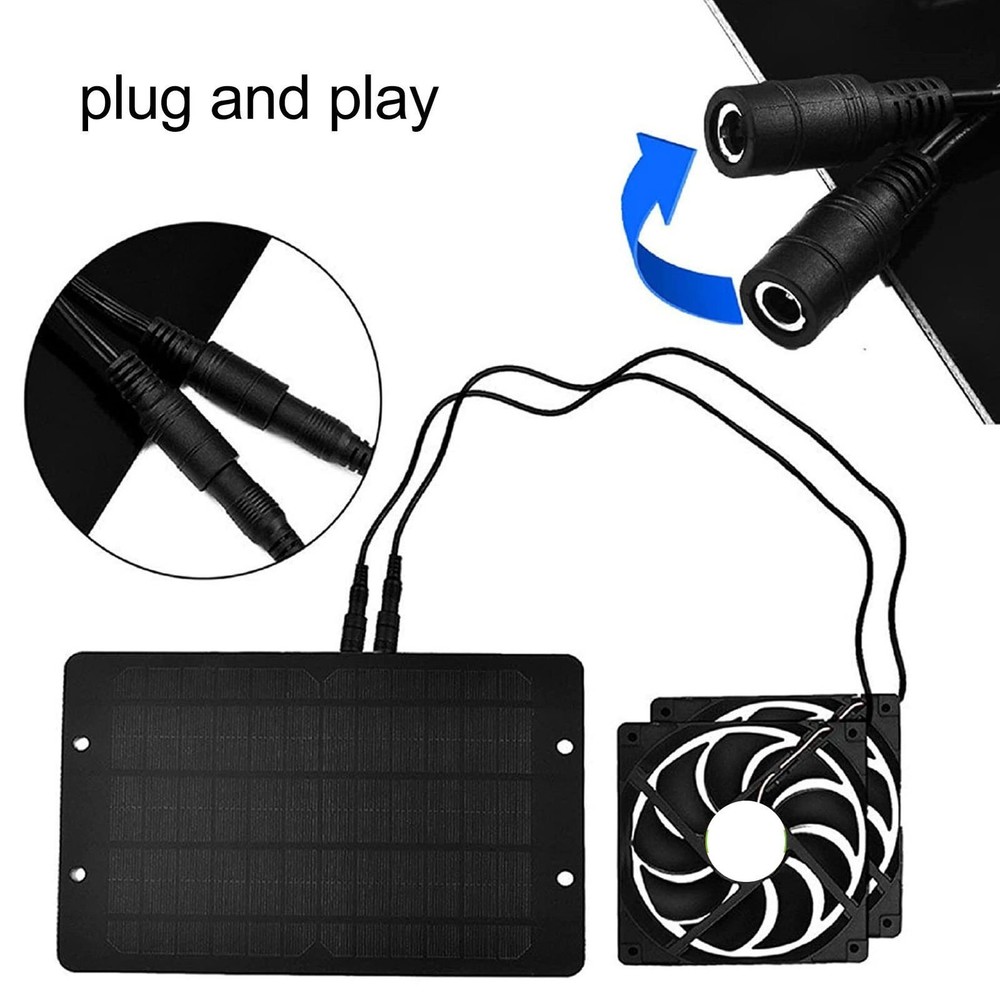 Solar Panel Powered Dual Fan Silicon Plastic 10W 12V 2A Outdoor Portable