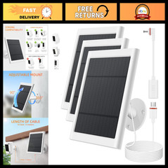 3 Pack Solar Panel Charger for Ring Camera – 4W, 10ft Cable, USB-C Adapter