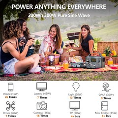 Portable Power Station 300W 280Wh 110V AC DC Solar Generator for Camping CPAP RV
