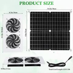2 Sets 25W 12V Solar Powered Fan for Chicken Coop Waterproof Solar Panel Exhaust