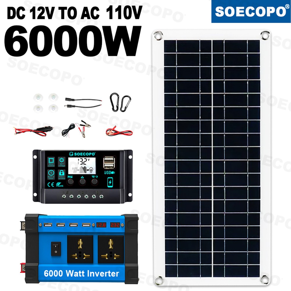 6000W Complete Solar Panel Kit Solar Power Generator 100A Home 220V/110V Syste